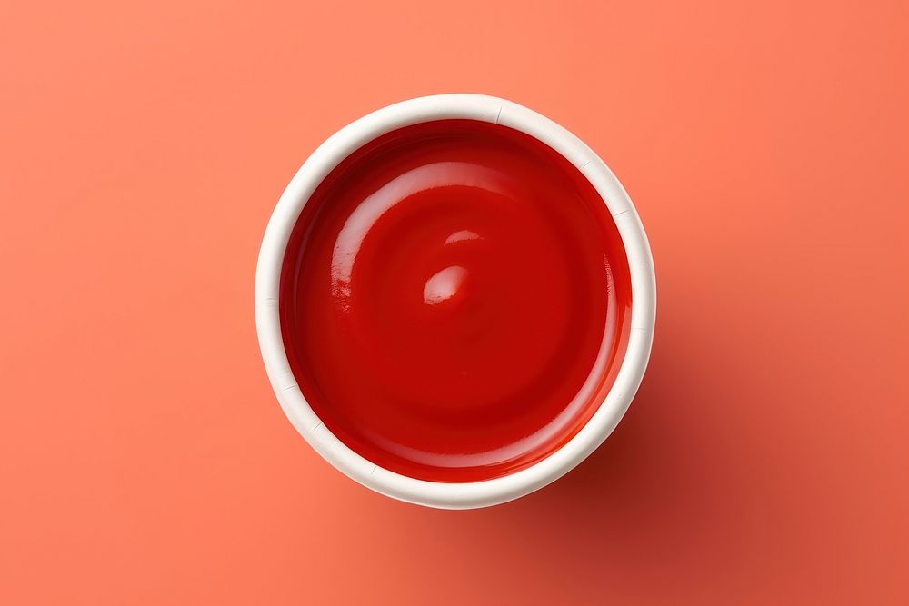 Ketchup in paper cup refreshment coffee circle.