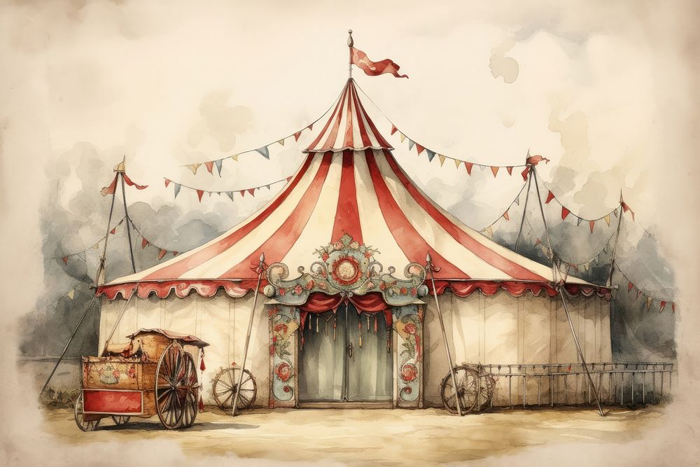 Circus watercolor transportation architecture celebration.