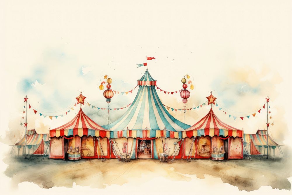 Circus watercolor recreation architecture celebration.