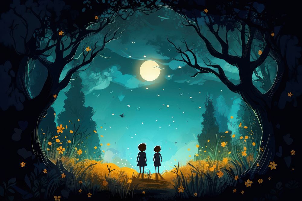 Fairy tale forest moon astronomy outdoors.