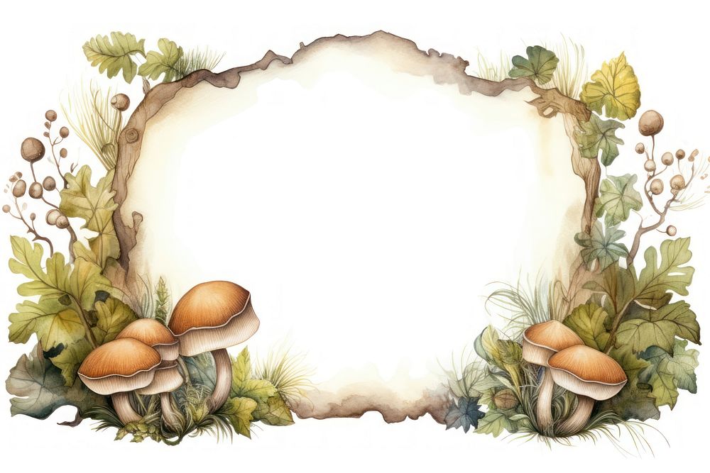 Mushroom watercolor frame vegetable fungus plant.