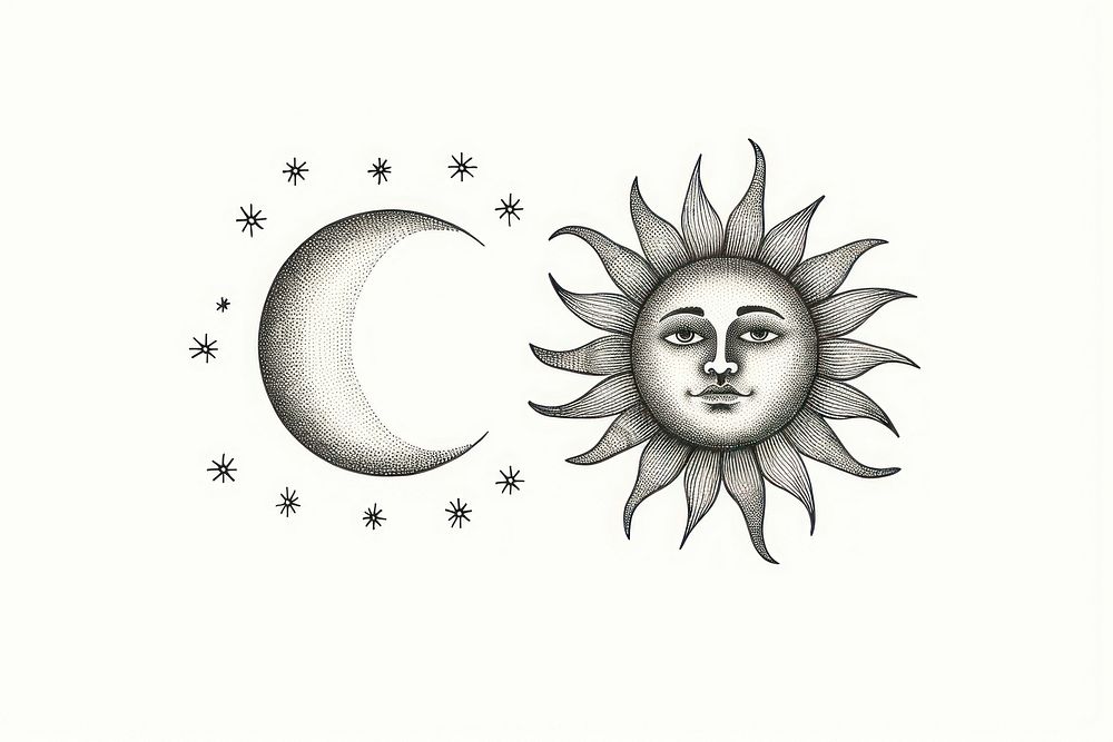 Sun and moon astronomy drawing nature.
