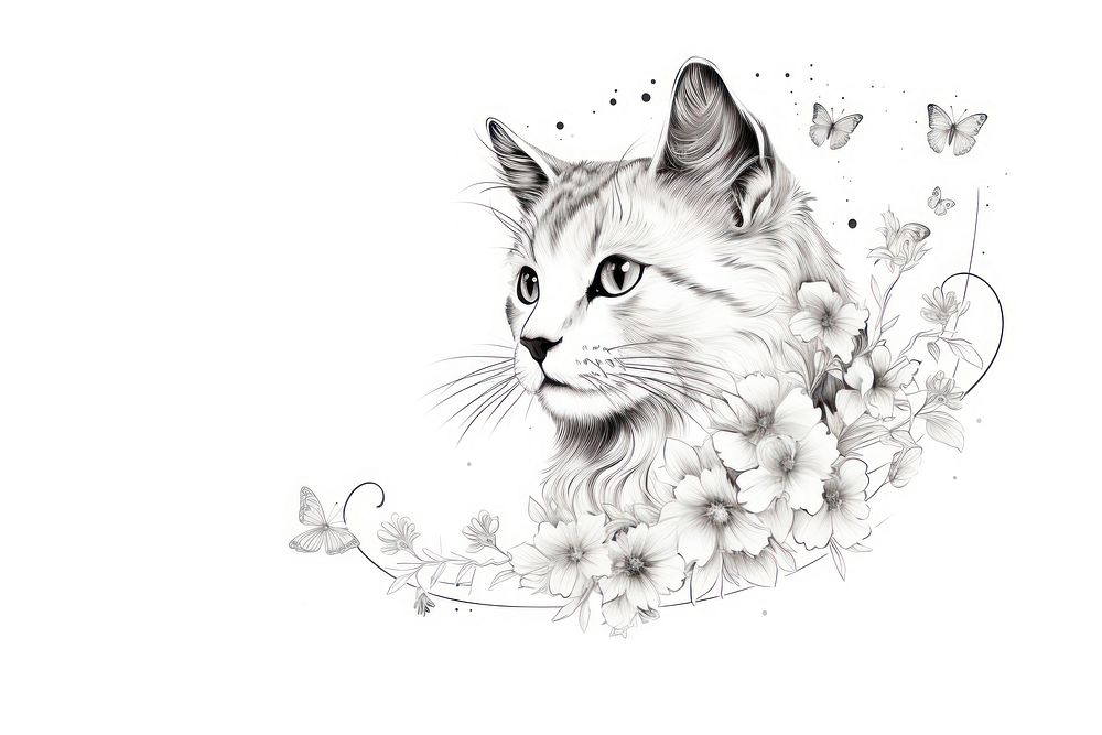 Cat with flowers drawing animal mammal.