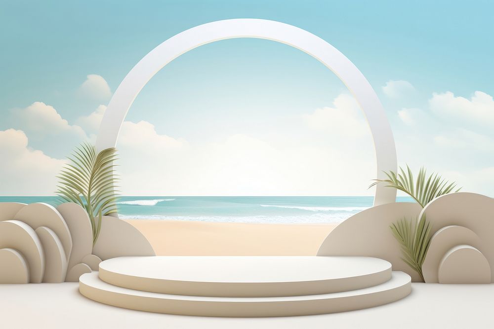 Beach with podium backdrop architecture tranquility relaxation.