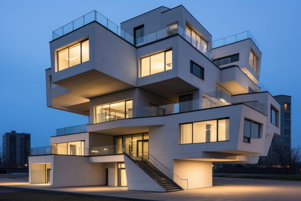 Modern architecture staircase building house.