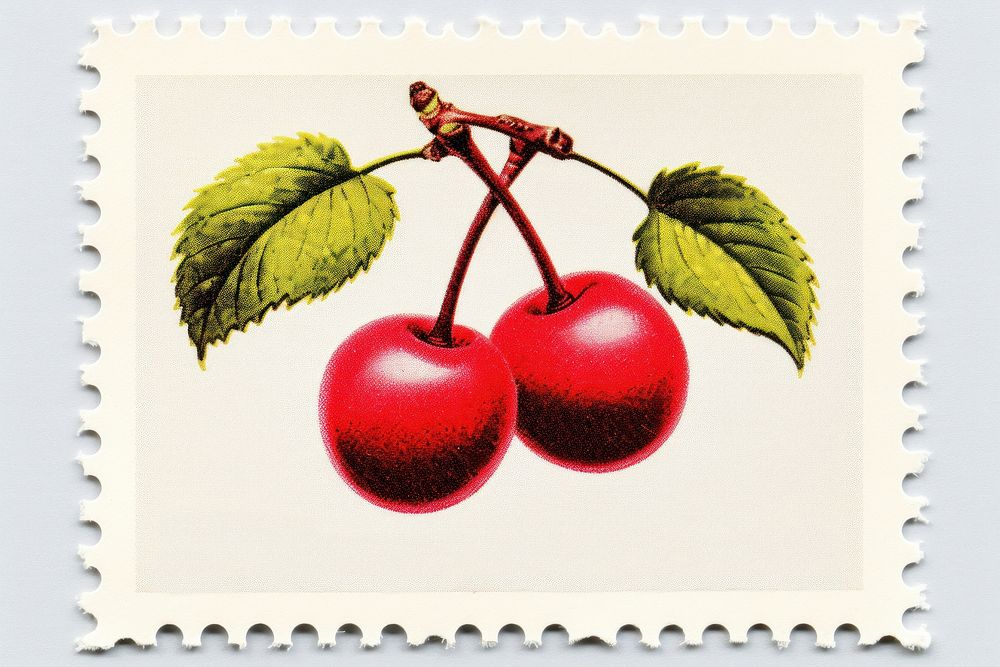 Cherry tree fruit plant postage stamp produce.