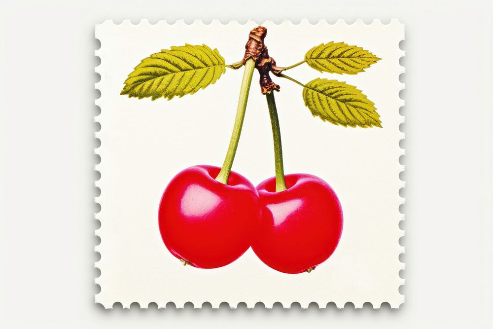 Cherry tree fruit plant food postage stamp.