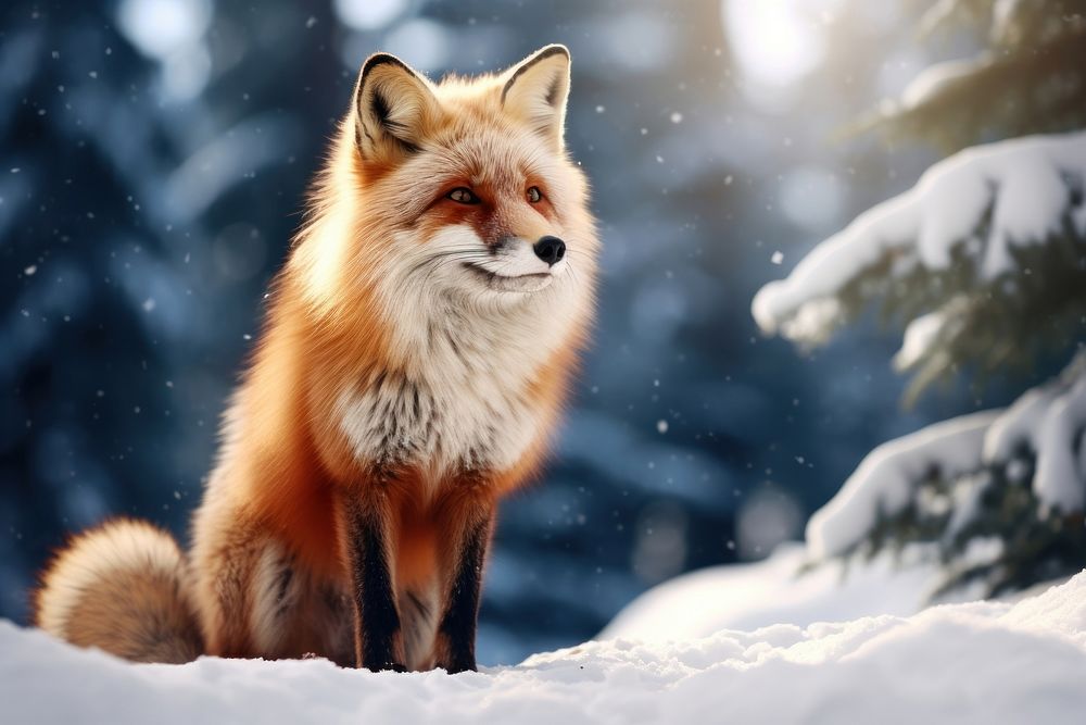 Fox and snow land wildlife animal mammal.