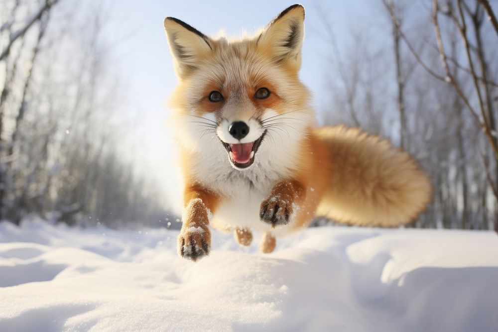 Fox jump wildlife mammal animal.