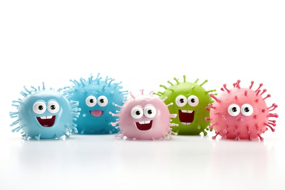 Germs plush toy white background.