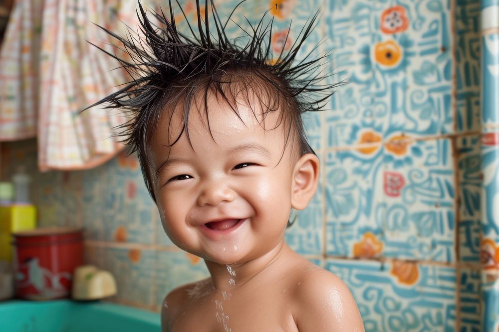 Baby south east asian boy bathing photography portrait.