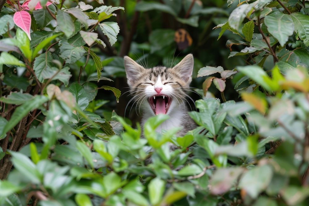 Cat Yawn outdoors animal mammal.