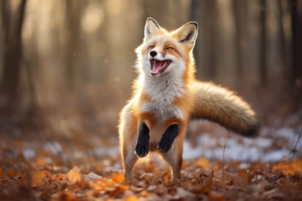 Happy smiling dancing fox wildlife animal mammal.