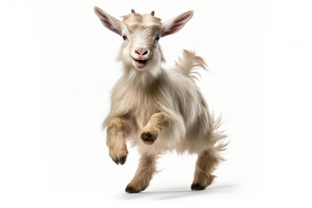 Happy smiling dancing Pygmy goat livestock mammal animal.