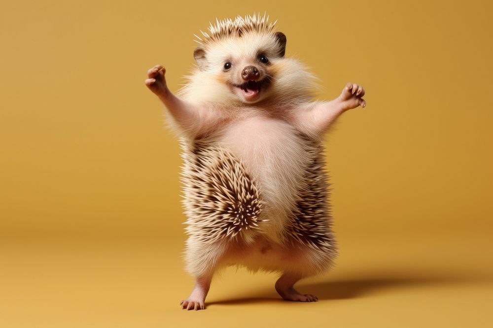 Happy smiling hedgehog dancing wildlife animal mammal.