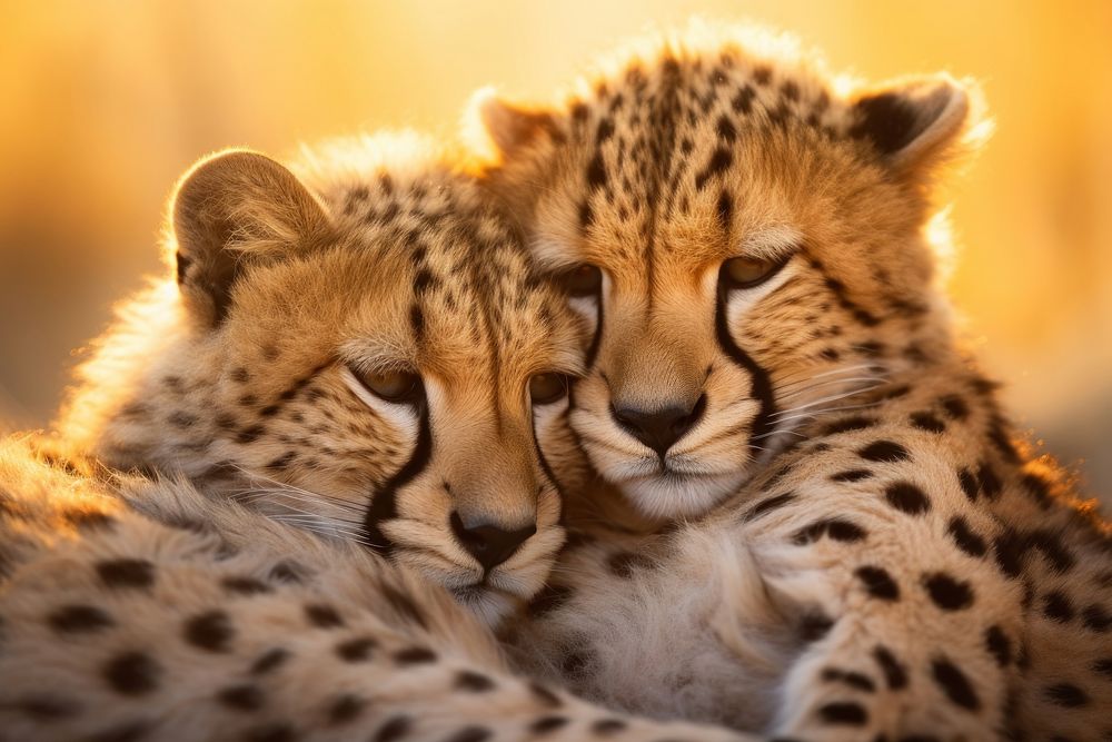 Cheetahs cuddling wildlife animal mammal.