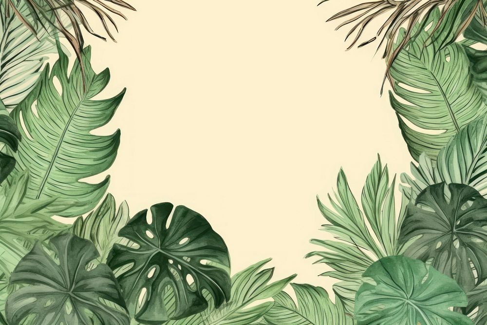 Vintage drawing monstera border backgrounds outdoors nature.
