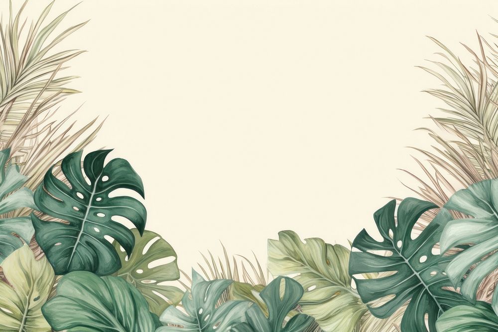 Vintage drawing monstera border backgrounds outdoors nature.