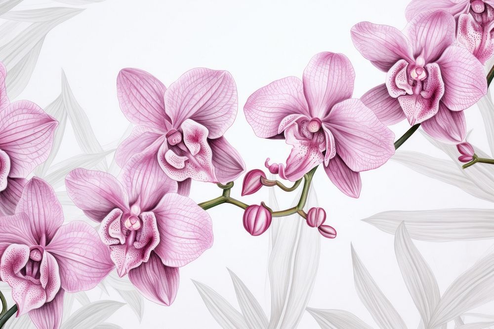 Vintage drawing orchid pattern flower sketch.