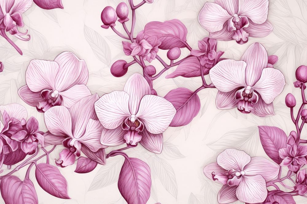 Vintage drawing orchid pattern flower backgrounds petal.