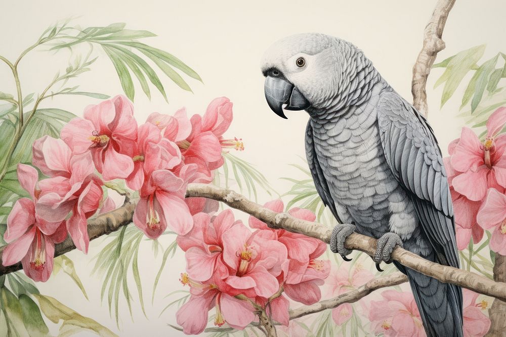 Parrot flower drawing animal.