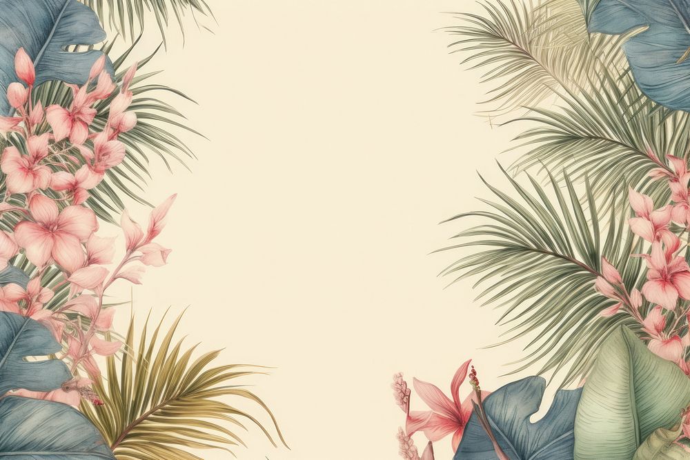 Vintage drawing palm leaves border flower backgrounds pattern.