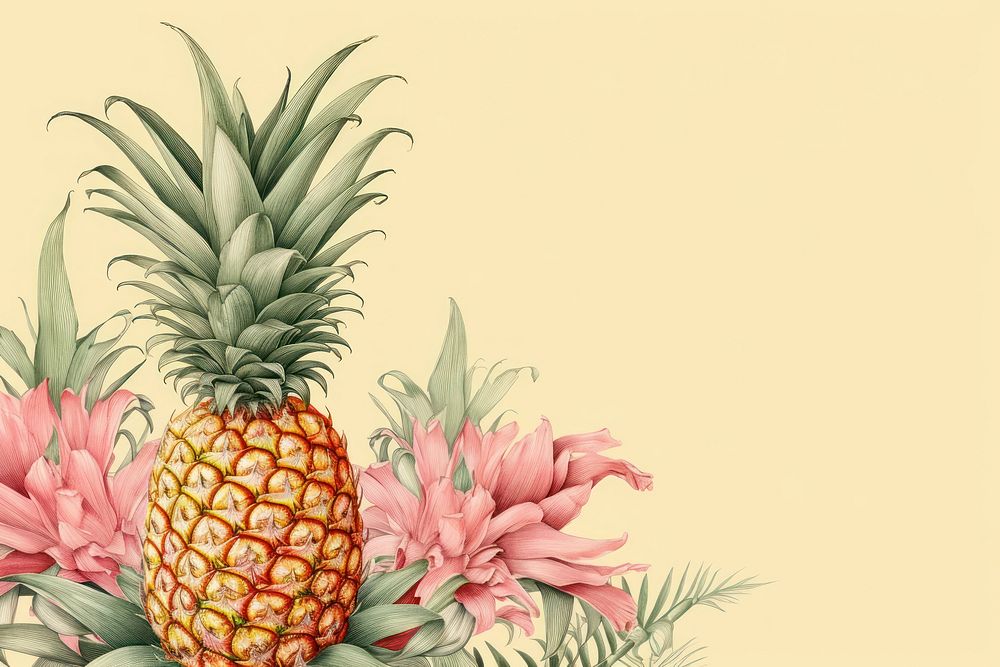 Vintage drawing pineapple pattern flower plant fruit.