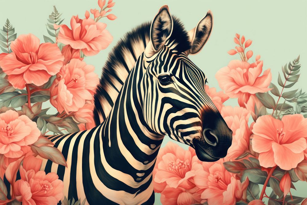 Vintage drawing zebra pattern flower wildlife animal.