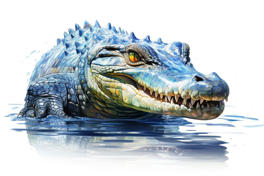 Crocodile reptile animal white background.