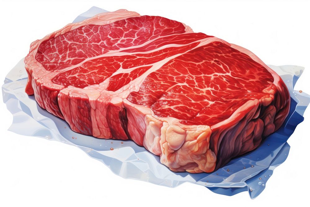 A steak isolated on clear pale solid white background meat beef food.