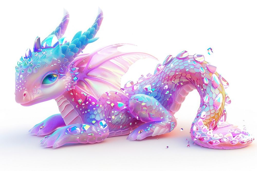 Dragon holography animal white background representation.