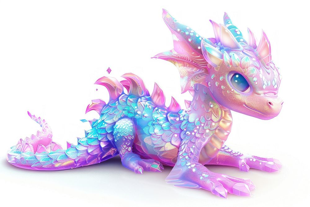 Dragon holography animal white background representation.