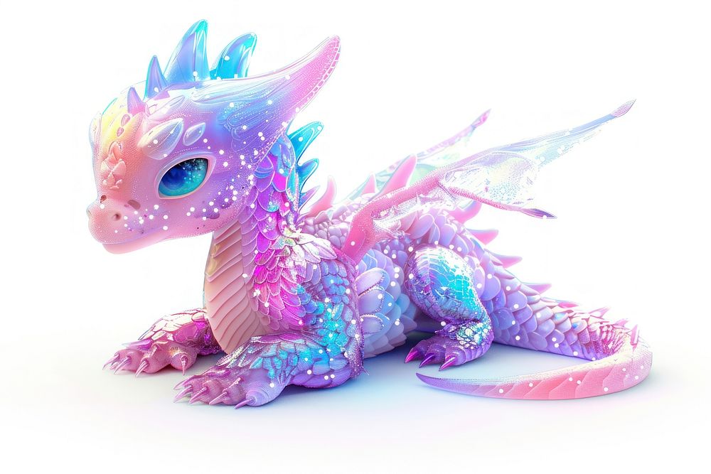 Dragon holography animal cute white background.