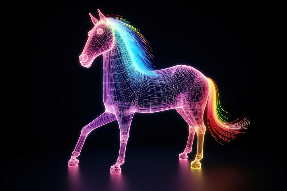 Neon unicorn wireframe light animal mammal.