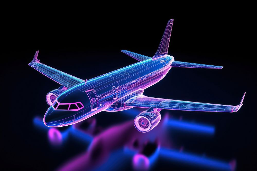 Neon plane wireframe airplane aircraft | Free Photo Illustration - rawpixel