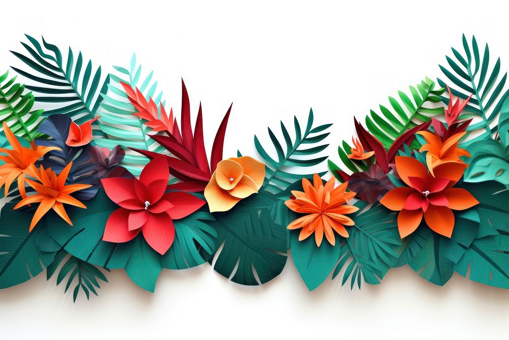Tropical plants floral border flower pattern origami.