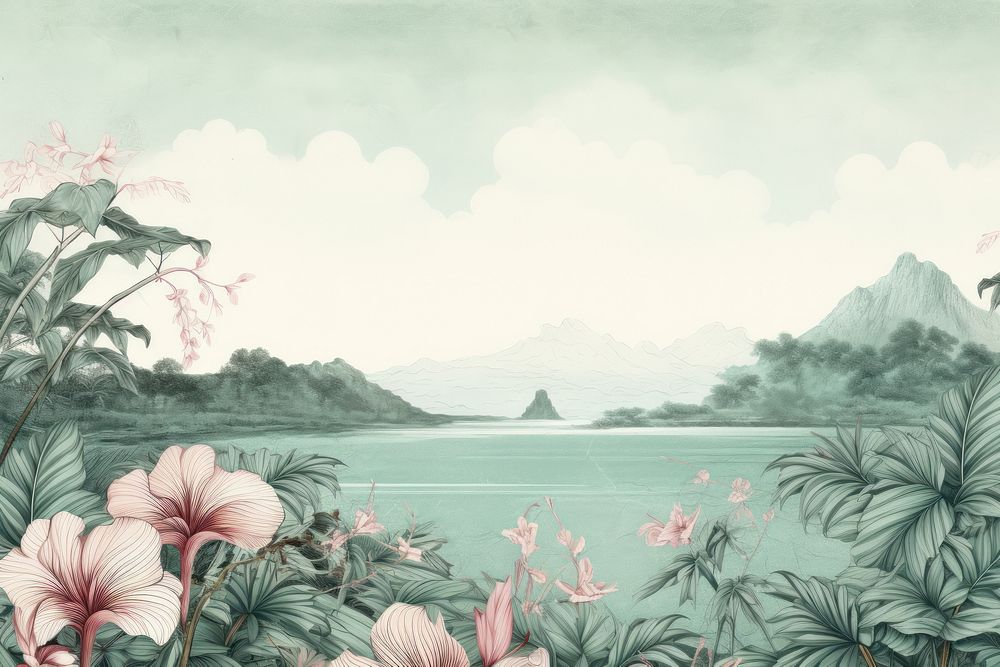 Floral landscape drawing outdoors.