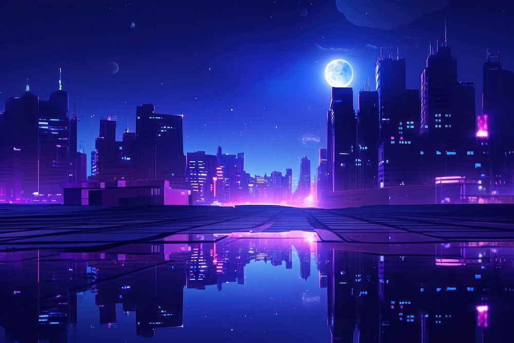 Night city purple architecture astronomy.