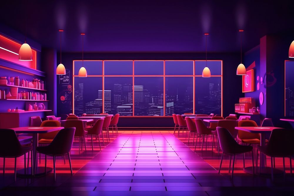 Night landscape restaurant furniture purple.