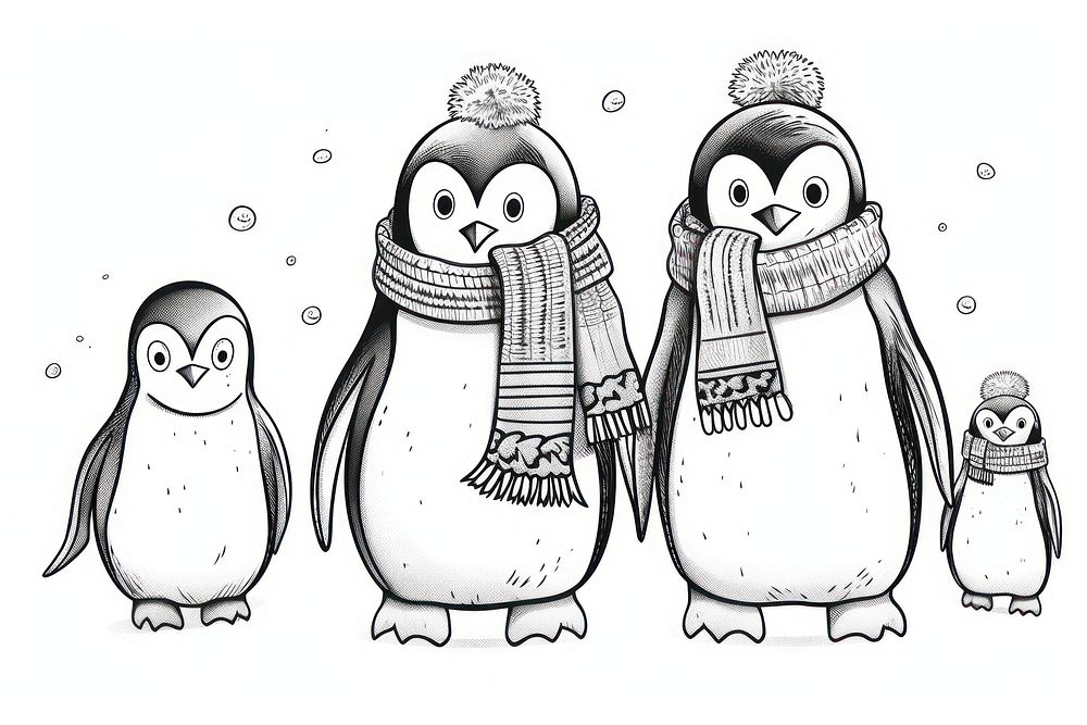Penguins drawing sketch doodle.