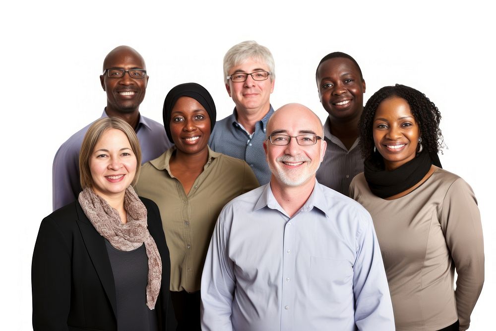 Diverse people adult team white background.