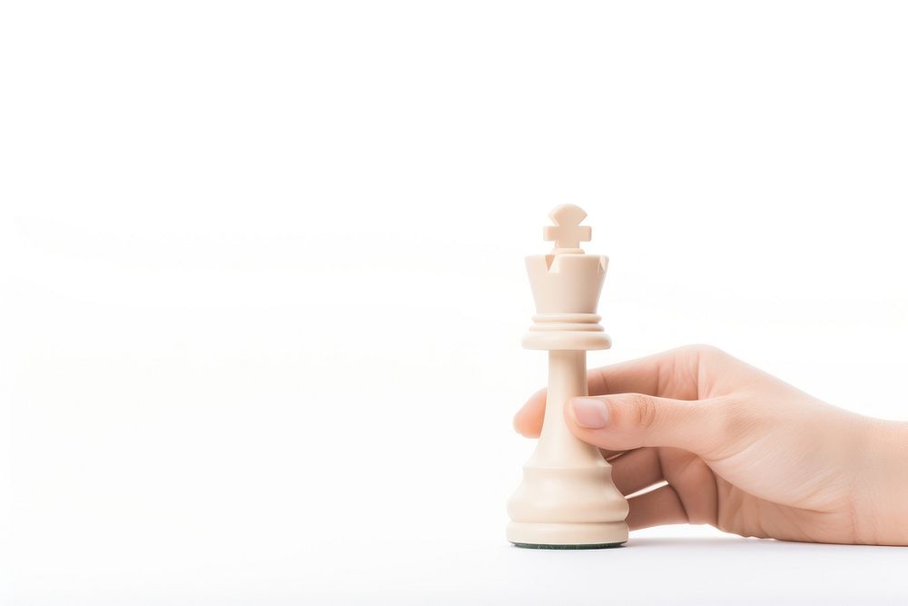 Chess game hand white background.