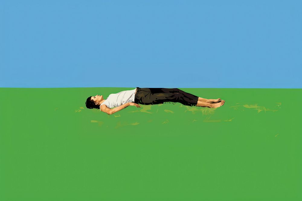 Man sleeping on glass field sports green relaxation.
