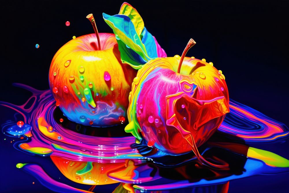 A apple painting yellow fruit.