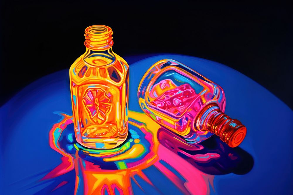 A bottle light painting yellow.