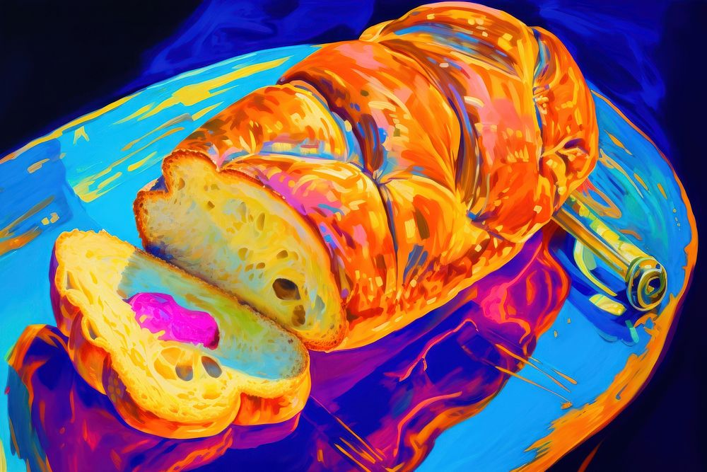 A bread croissant painting yellow.