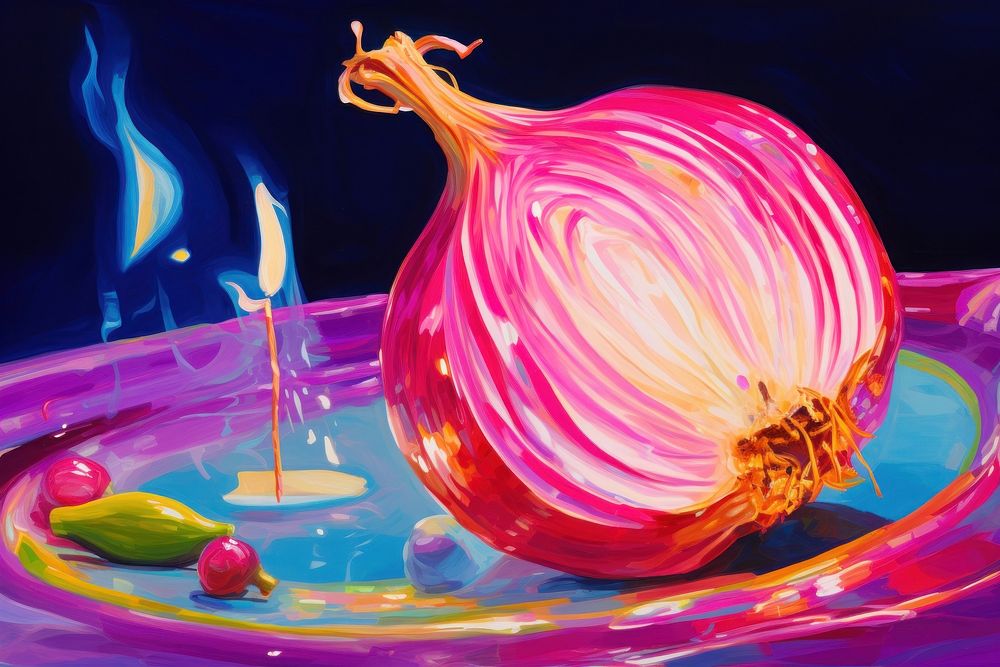 A onion vegetable painting purple.