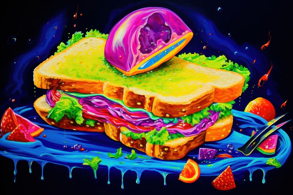 A sandwish purple painting food.