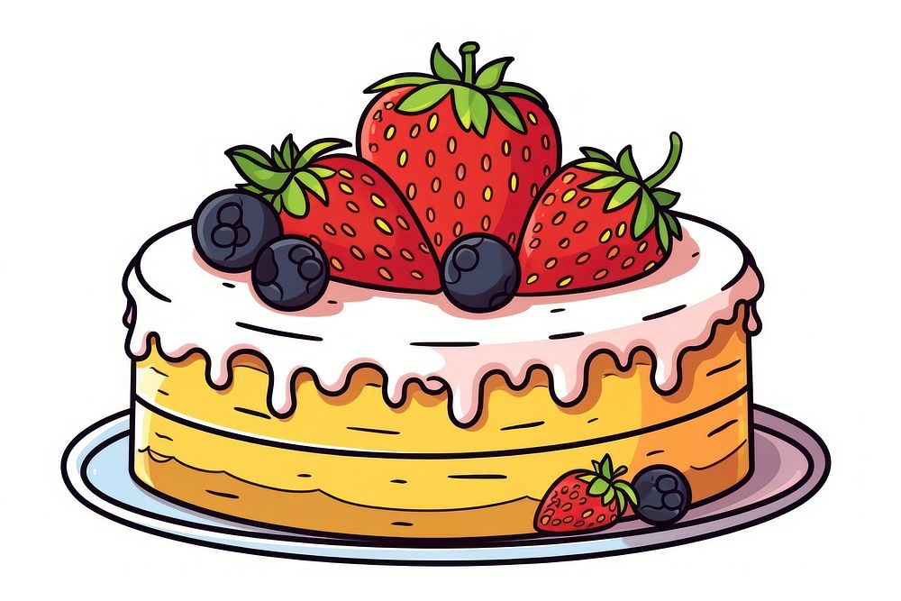 A fruit cake strawberry blueberry dessert.