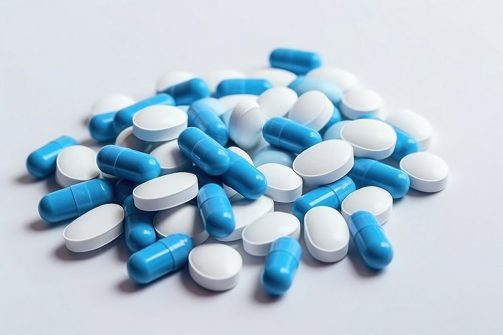 Pill white blue white background.